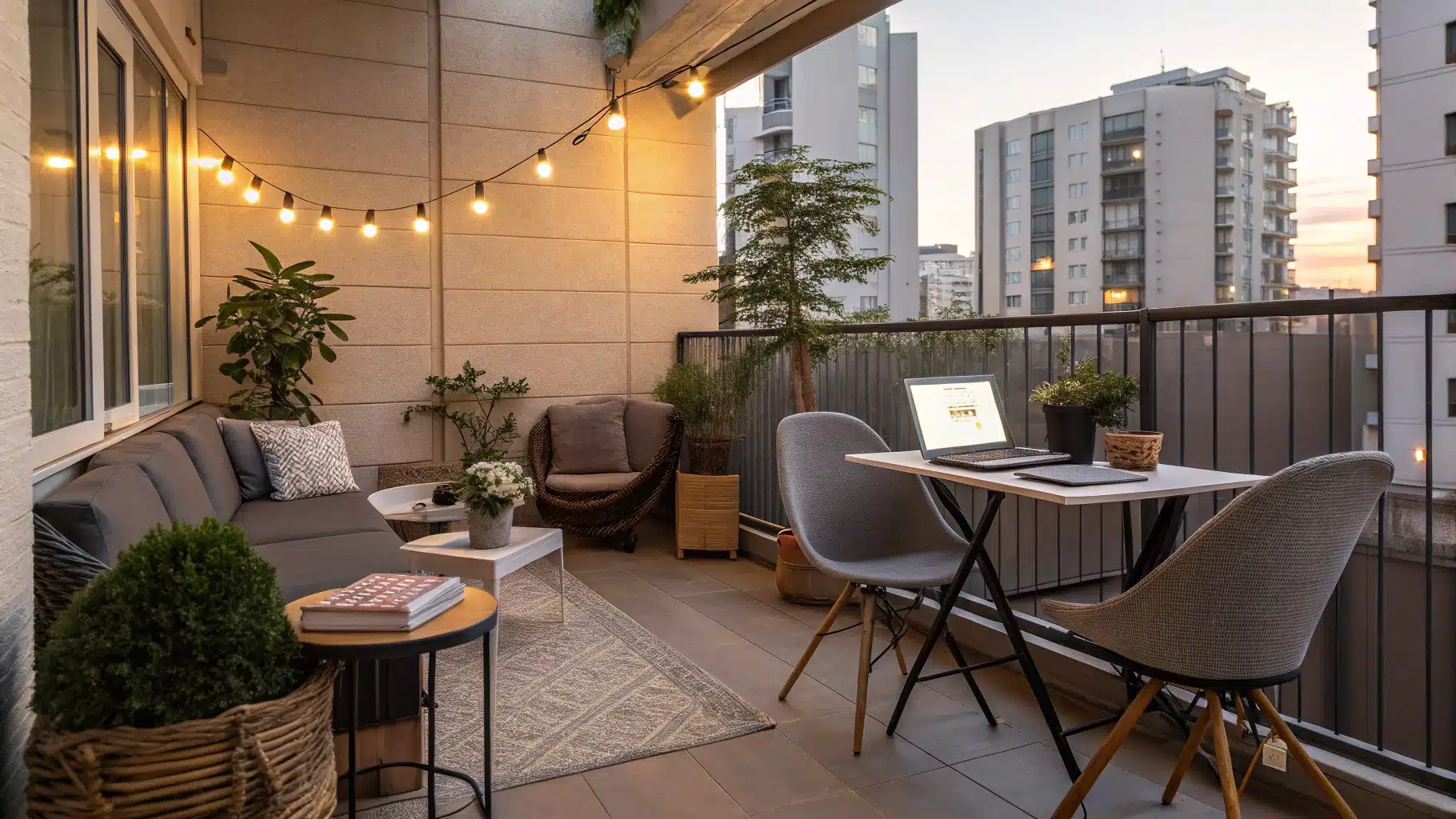 Photo d'une terrasse équipée pour la détente, les repas et le travail en plein air